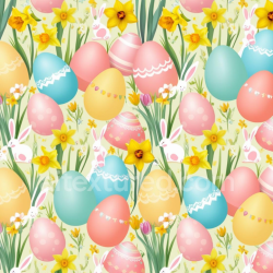 seamless Seamless 3D PBR Texture Featuring Pastel Easter Eggs, Daffodils & Bunnies texture 8k free download PBR
