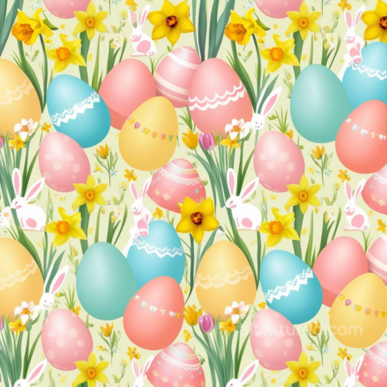 Featuring Pastel Easter Eggs, Daffodils & Bunnies All Easter Digital paper texture preview