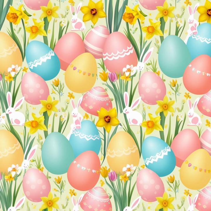 Featuring Pastel Easter Eggs, Daffodils & Bunnies seamless PBR texture preview