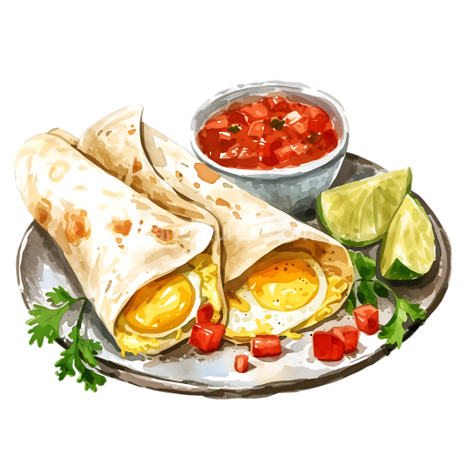 Morning Breakfast Burritos with Scrambled Eggs and Salsa Illustration