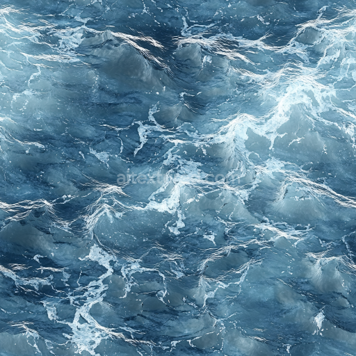 Seamless 3D PBR Texture of Turbulent Ocean Surface with Dynamic Foam and Waves