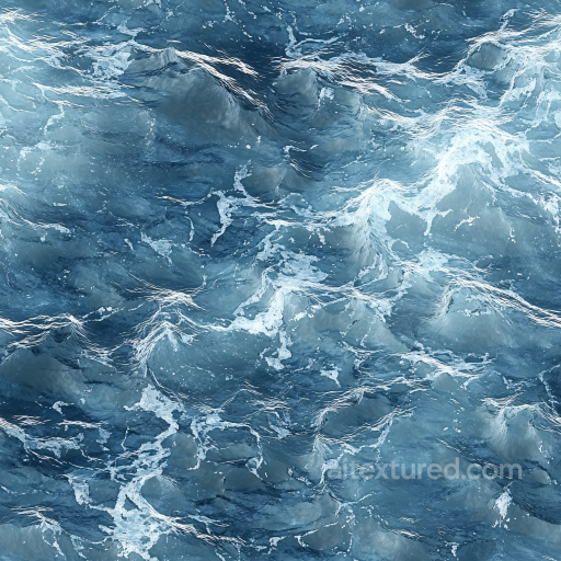 Water Texture of Turbulent Ocean Surface with Dynamic Foam and Waves seamless Water PBR texture