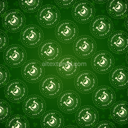 Seamless 3D PBR Green St Patrick Digital Paper Texture with Lucky Horseshoe Design