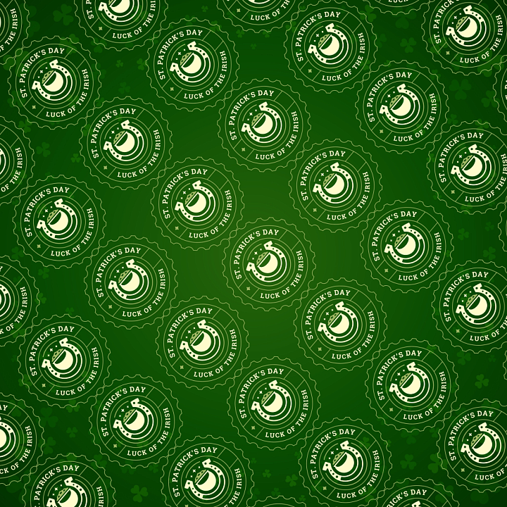 St Patrick Digital Paper with Lucky Horse Shoes & Shamrocks seamless PBR texture preview