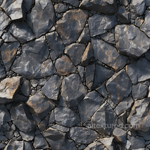 Stone Texture of Dark Slate Rocky Ground with Irregular Stones and Subtle Rust Tones seamless Stone PBR texture