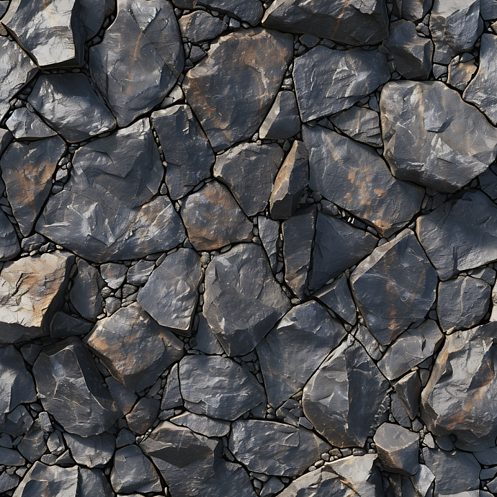 Stone of Dark Slate Rocky Ground with Irregular Stones and Subtle Rust… seamless PBR texture preview