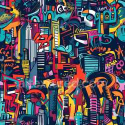 seamless Seamless 3D PBR Texture Featuring Colorful Urban Graffiti Cityscape texture 8k free download PBR