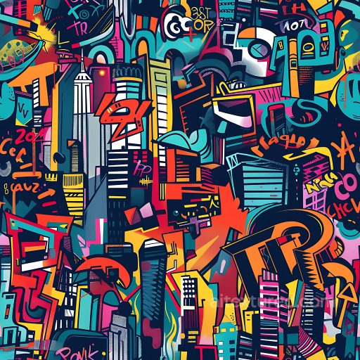 Seamless 3D PBR Texture Featuring Colorful Urban Graffiti Cityscape texture preview