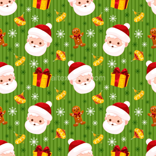 Seamless 3D PBR Christmas Digital Paper Texture Featuring Santa Faces, Gingerbread, and Gifts