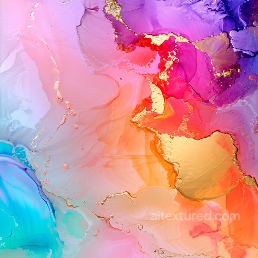 Alcohol Ink PBR Texture Featuring Vibrant Gold Veins and Multicolor Fluid Swirls seamless Alcohol ink PBR texture