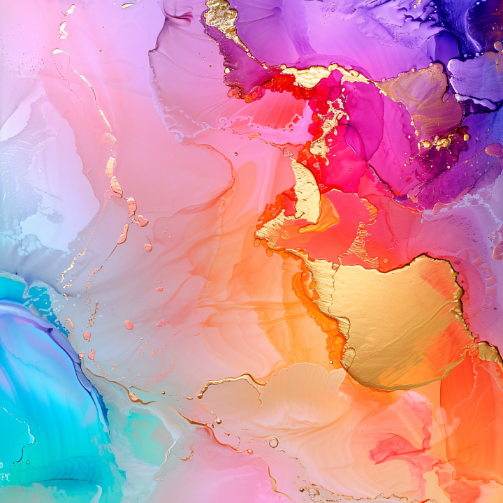 Alcohol Ink Featuring Vibrant Gold Veins and Multicolor Fluid Swirls seamless PBR texture preview