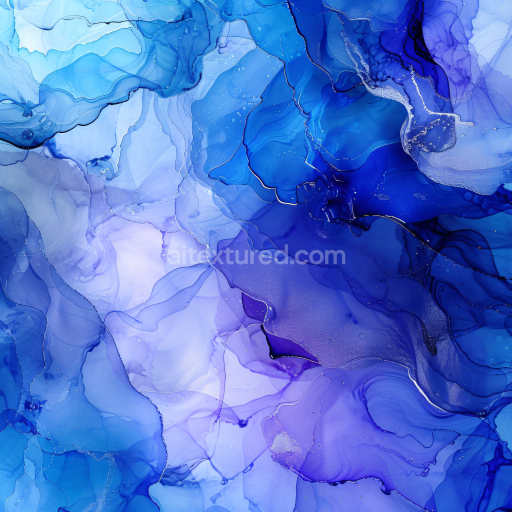 Seamless 3D Alcohol Ink PBR Texture Featuring Blue and Violet Fluid Swirls with Subtle Metallic Veins