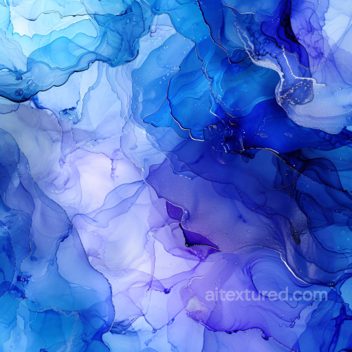 Alcohol Ink PBR Texture Featuring Blue and Violet Fluid Swirls with Subtle Metallic Veins seamless Alcohol ink PBR texture