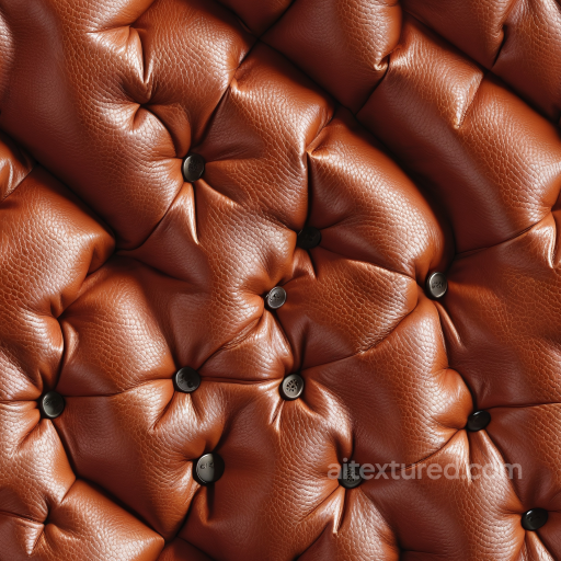 Quilted Brown Leather PBR Texture with Buttoned Upholstery and Pebbled Grain seamless Leather PBR texture