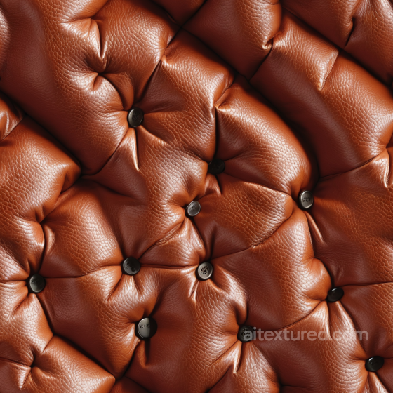 Quilted Brown Leather PBR Texture with Buttoned Upholstery and Pebbled Grain Leather texture preview
