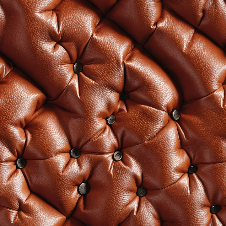 Quilted Brown Leather with Buttoned Upholstery and Pebbled Grain seamless PBR texture preview