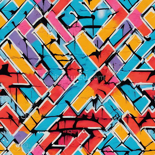 Seamless 3D PBR texture of vibrant geometric graffiti with drips