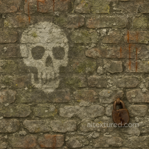 Spooky Graffiti On Weathered Bricks With Rust Stains And Mold seamless Halloween PBR texture