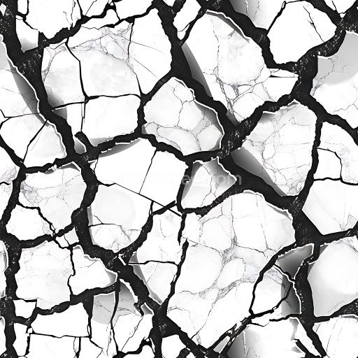 Seamless 3D cracked white plaster PBR texture with deep black fissures