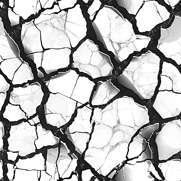 Cracked White Plaster With Deep Black Fissures seamless PBR texture preview