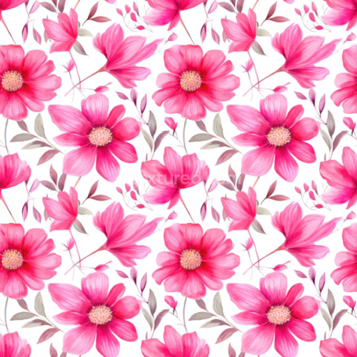 Seamless 3D PBR Texture of Vibrant Pink Flower Pattern on White Fabric