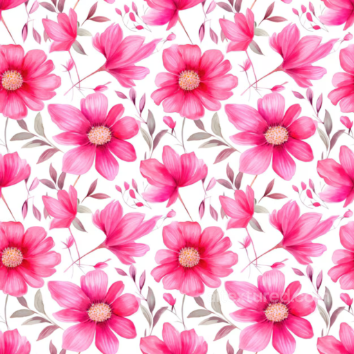 Vibrant Pink Flower Pattern on White Fabric Seamless Texture seamless Pink Flower PBR texture