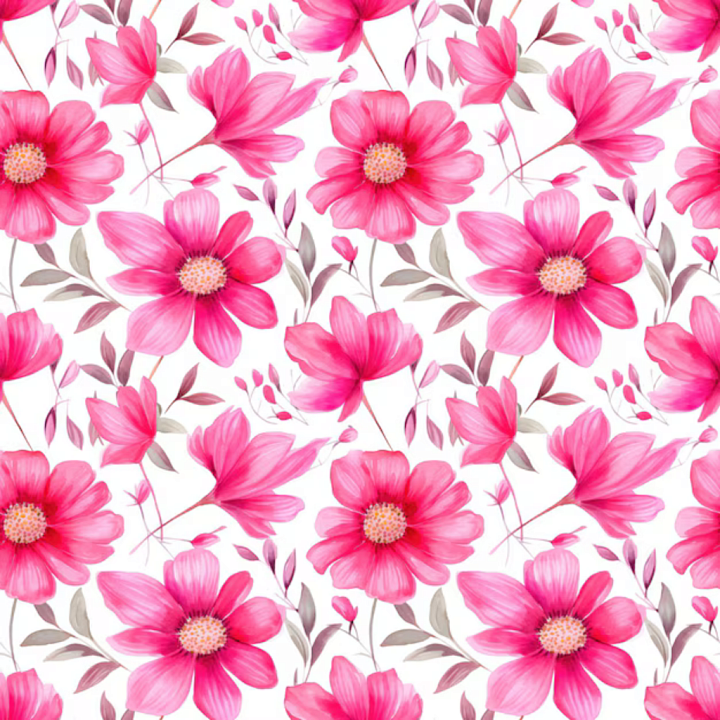 Vibrant Pink Flower Pattern on White Fabric seamless PBR texture preview