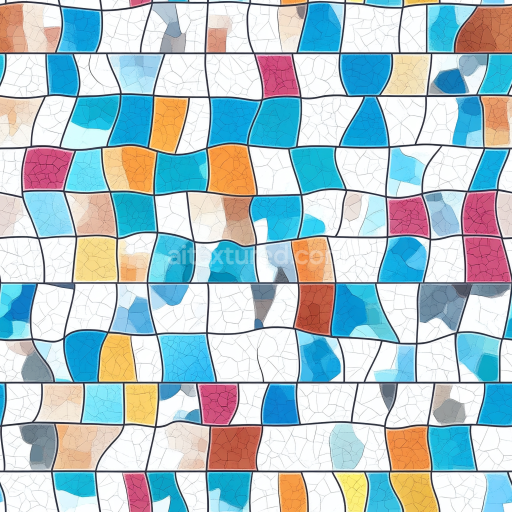 Seamless 3D mosaic PBR texture with multicolor cracked ceramic tiles and irregular shapes texture preview