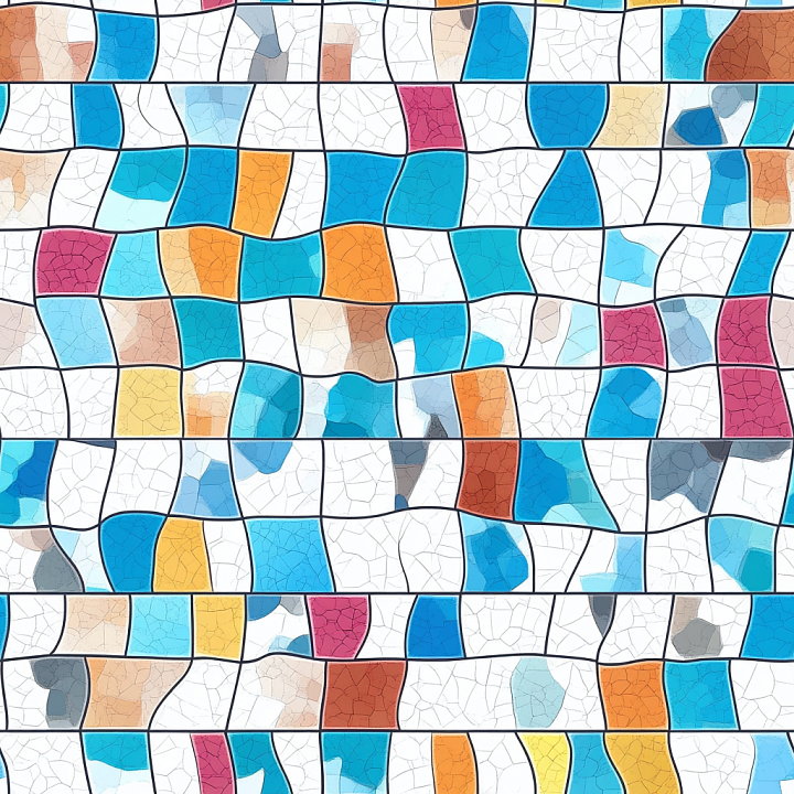 Mosaic With Multicolor Cracked Ceramic Tiles And Irregular Shapes seamless PBR texture preview