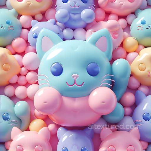Inflated PBR Texture Featuring Colorful Vinyl Cat Bubble Pillows seamless Inflated PBR texture