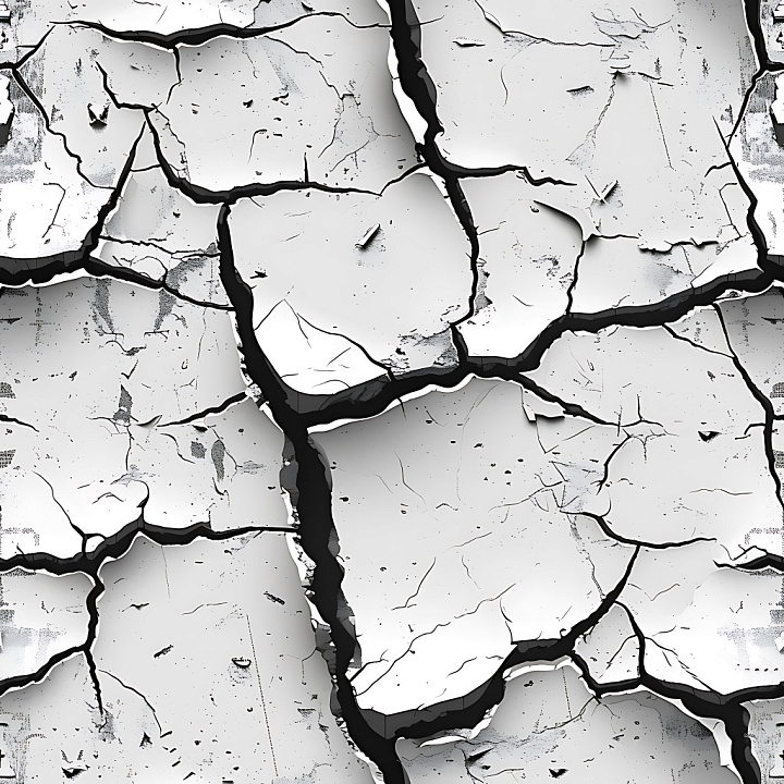 Cracked White Plaster with Deep Fissures and Chipped Edges seamless PBR texture preview
