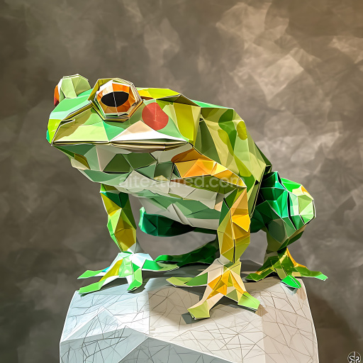 Seamless 3D PBR Texture Featuring Geometric Origami Bullfrog Color Pattern