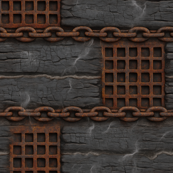 Rusty Iron With Old Chains And Weathered Wood Background seamless PBR texture preview
