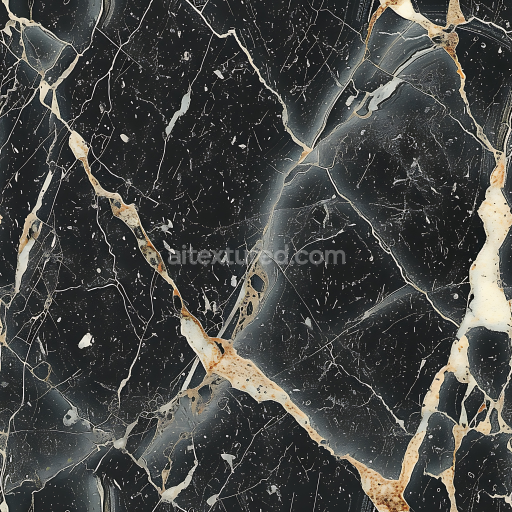 Seamless 3D PBR Black Marble Texture Featuring Bold Beige Veins and Polished Finish