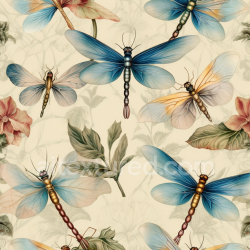 seamless Seamless 3D PBR Texture Featuring Vintage Dragonfly and Botanical Illustrations texture 8k free download PBR