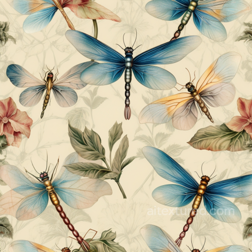 Featuring Vintage Dragonfly and Botanical Illustrations seamless Dragonfly PBR texture