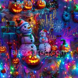 seamless Seamless 3D PBR Halloween graffiti texture featuring glowing pumpkins and vibrant street art texture 8k free download PBR