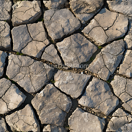 Seamless 3D cracked stone ground PBR texture with dirt and moss details