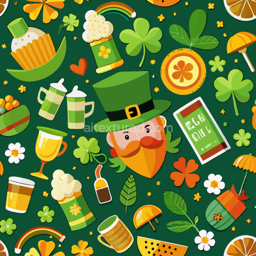 Seamless 3D PBR St Patrick Digital Paper Texture with Festive Icons