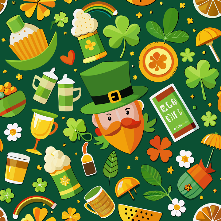 St Patrick Digital Paper with Festive Icons seamless PBR texture preview