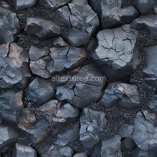 Seamless 3D Volcanic Basalt Rock PBR Texture with Cracked Surface and Charred Details