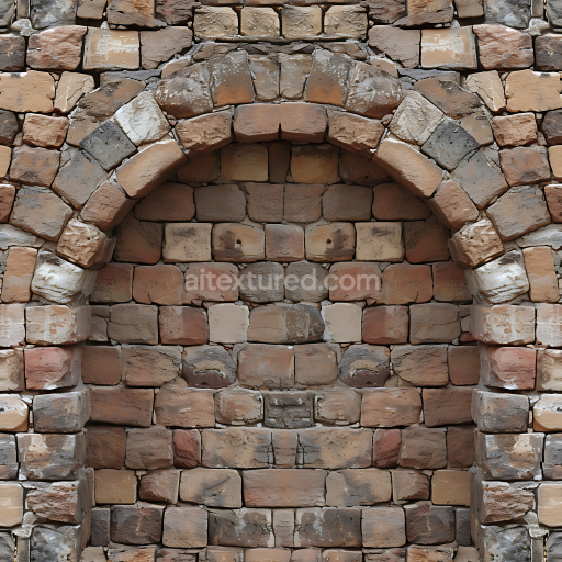 Seamless 3D Weathered Stone Wall PBR Texture with Distinctive Archway Pattern