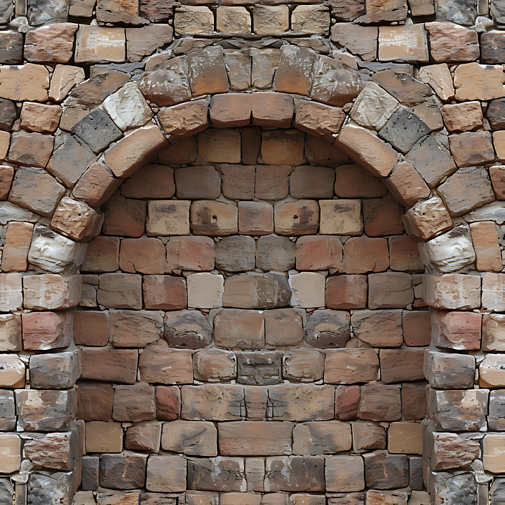 Weathered Stone Wall with Distinctive Archway Pattern seamless PBR texture preview