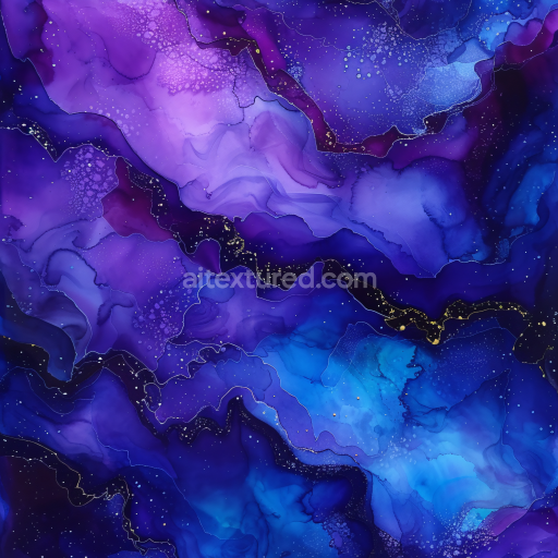 Seamless 3D Alcohol Ink PBR Texture Featuring Purple and Blue Fluid Marbling