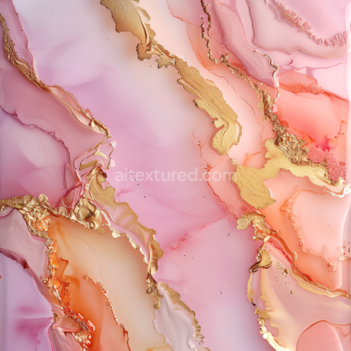 Seamless 3D Alcohol Ink PBR Texture with Pink and Gold Fluid Swirls