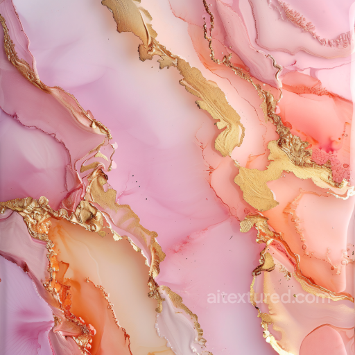 Alcohol Ink PBR Texture with Pink and Gold Fluid Swirls seamless Alcohol ink PBR texture