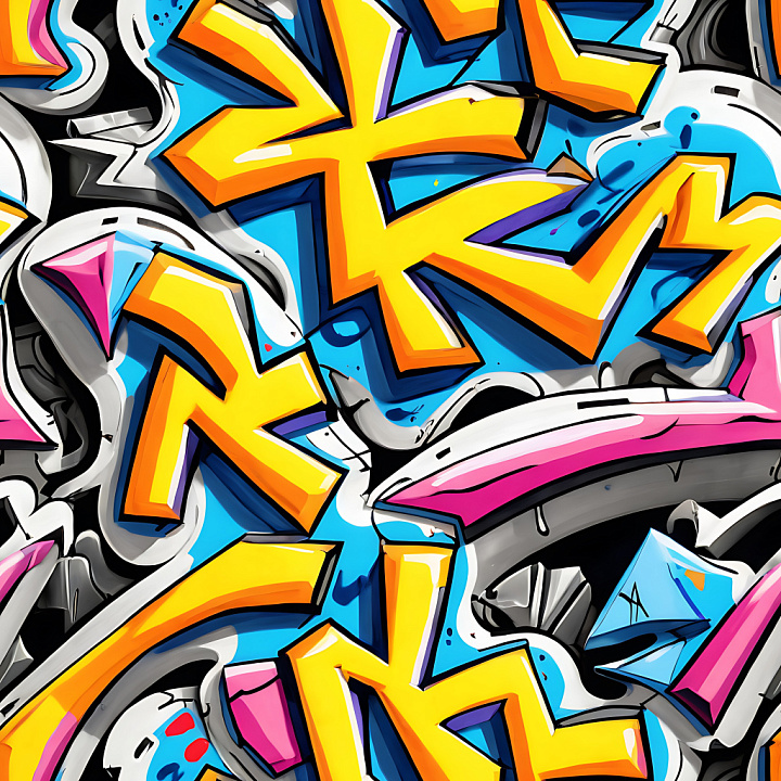 Graffiti Featuring Bold Yellow Lettering on Blue seamless PBR texture preview