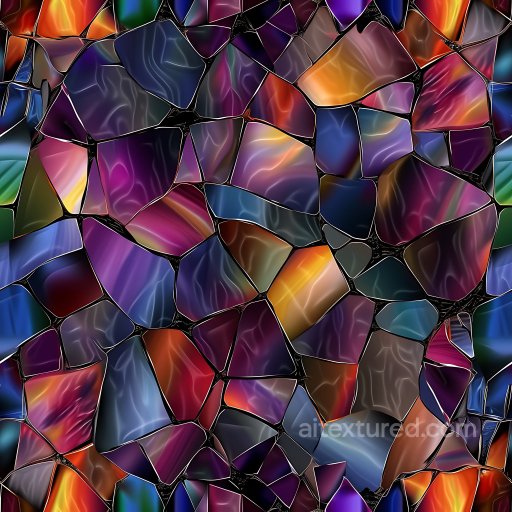 Cracked Colorful Glass Mosaic PBR Texture with Iridescent Shards seamless Cracked & Holes PBR texture