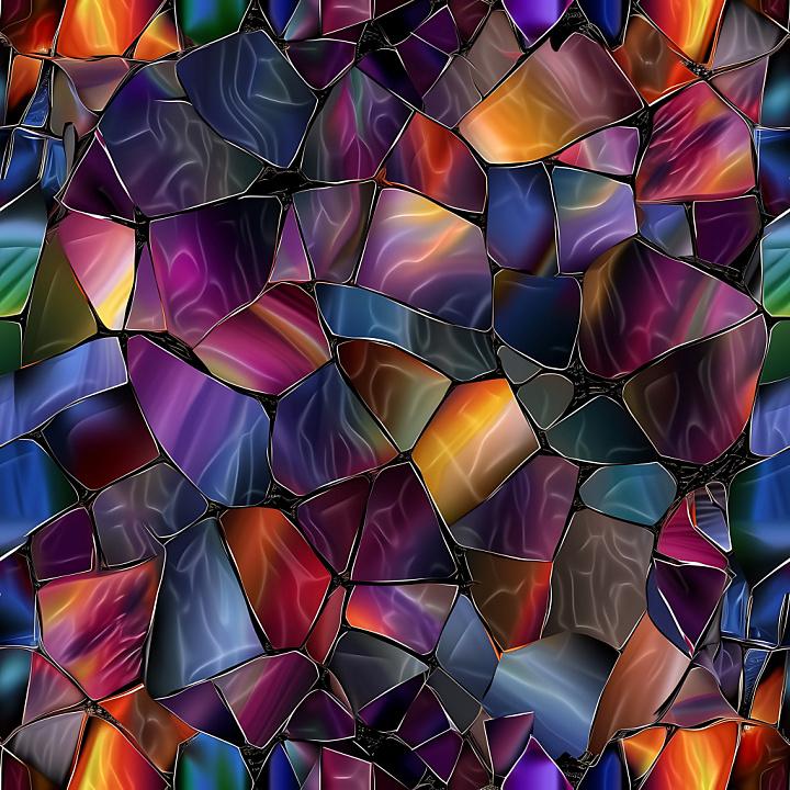 Cracked Colorful Glass Mosaic with Iridescent Shards seamless PBR texture preview