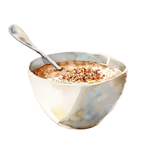 Watercolor Style Teff Cereal Breakfast Bowl with Spoon Illustration